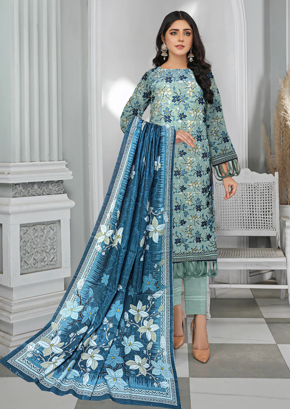 Elegant 3 Piece Khadar Unstitched Suit with Dupatta