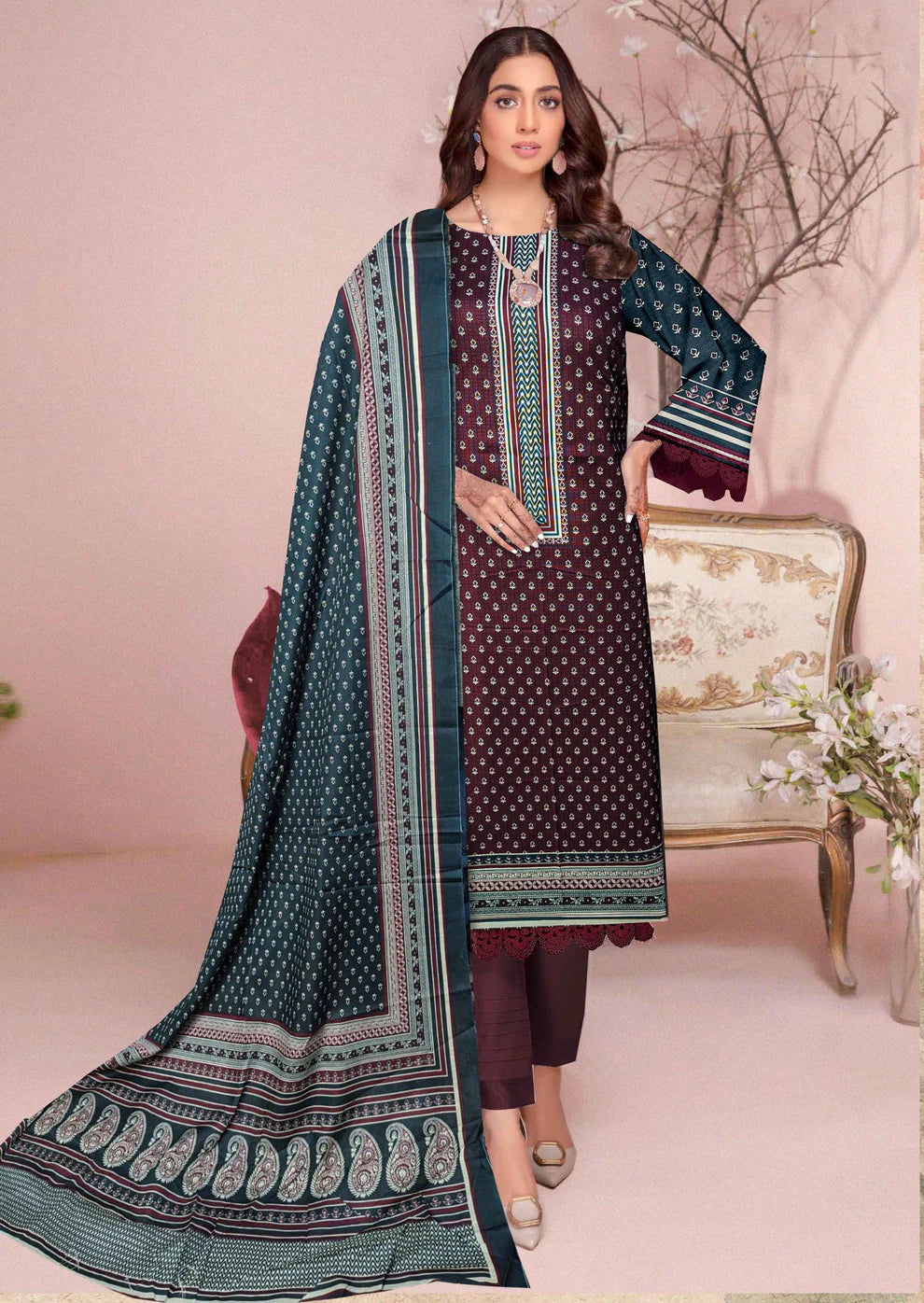 Printed Khadar Shirt Trouser Dupatta – 3 Piece Unstitched