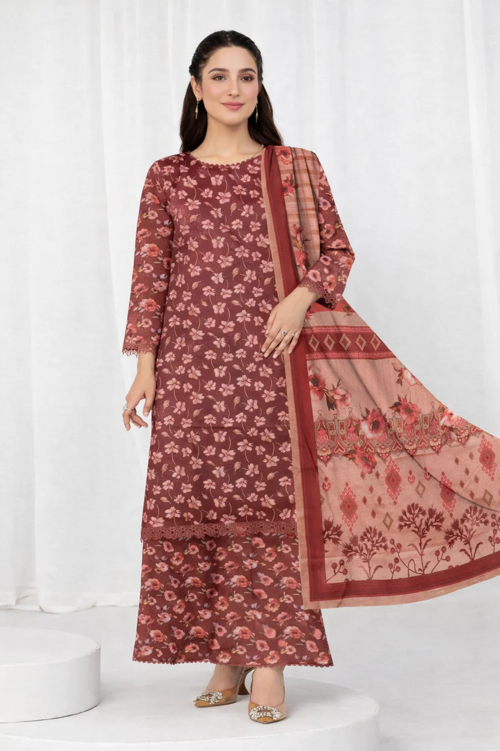 Premium Fabric 3-Piece Floral Lawn Suit Set
