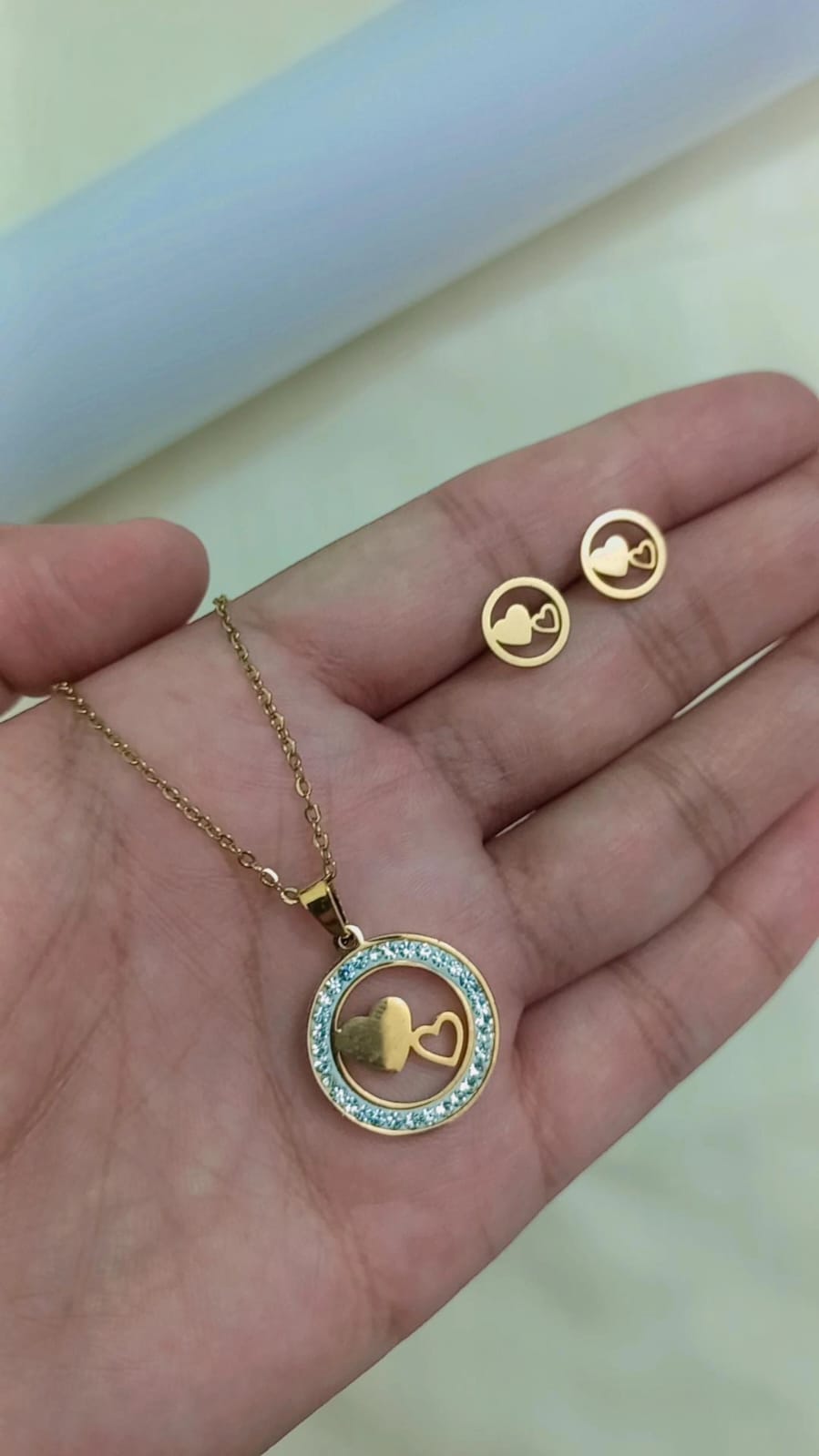 Causal Wear Stainless Steel Pendant Chain and Ear Studs