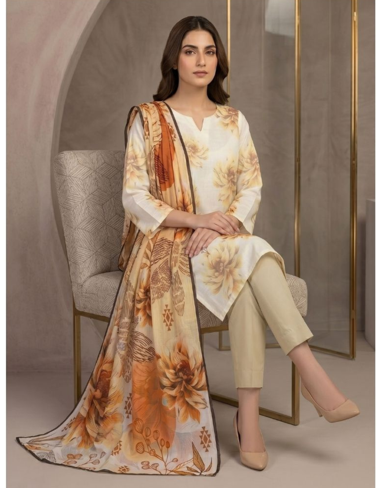 Premium Digital Print 3 Pc Slub Lawn Suit with Voile Dupatta