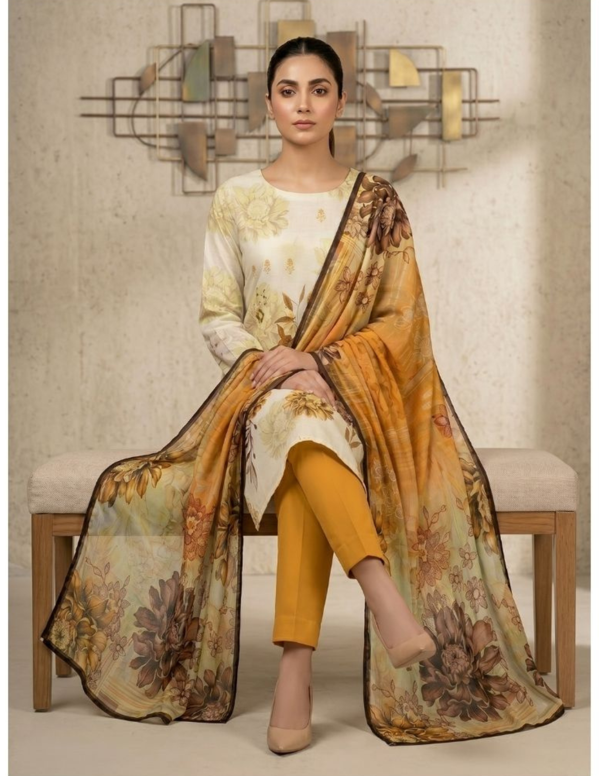 Premium Digital Print 3 Pc Slub Lawn Suit with Voile Dupatta