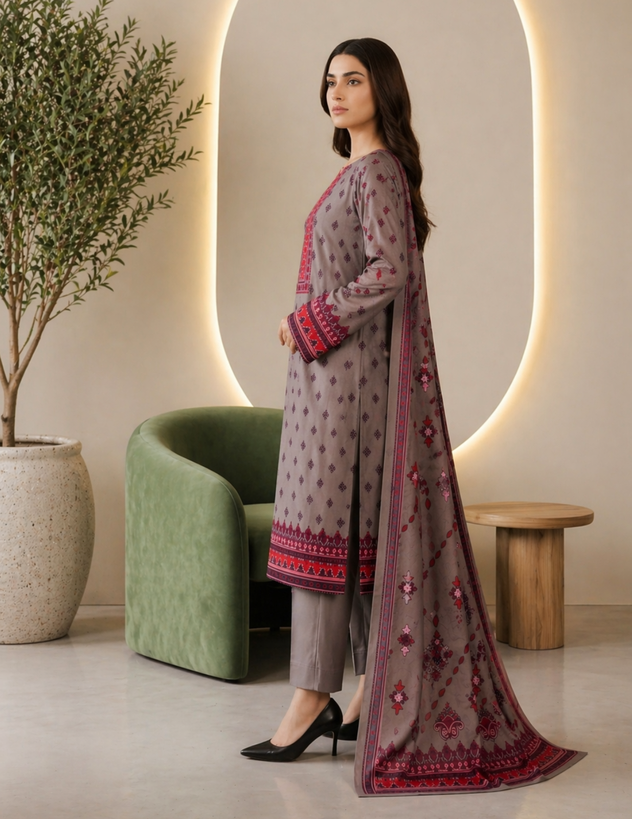 Elegant 3 Piece Printed Civic Lawn Suit with Dupatta