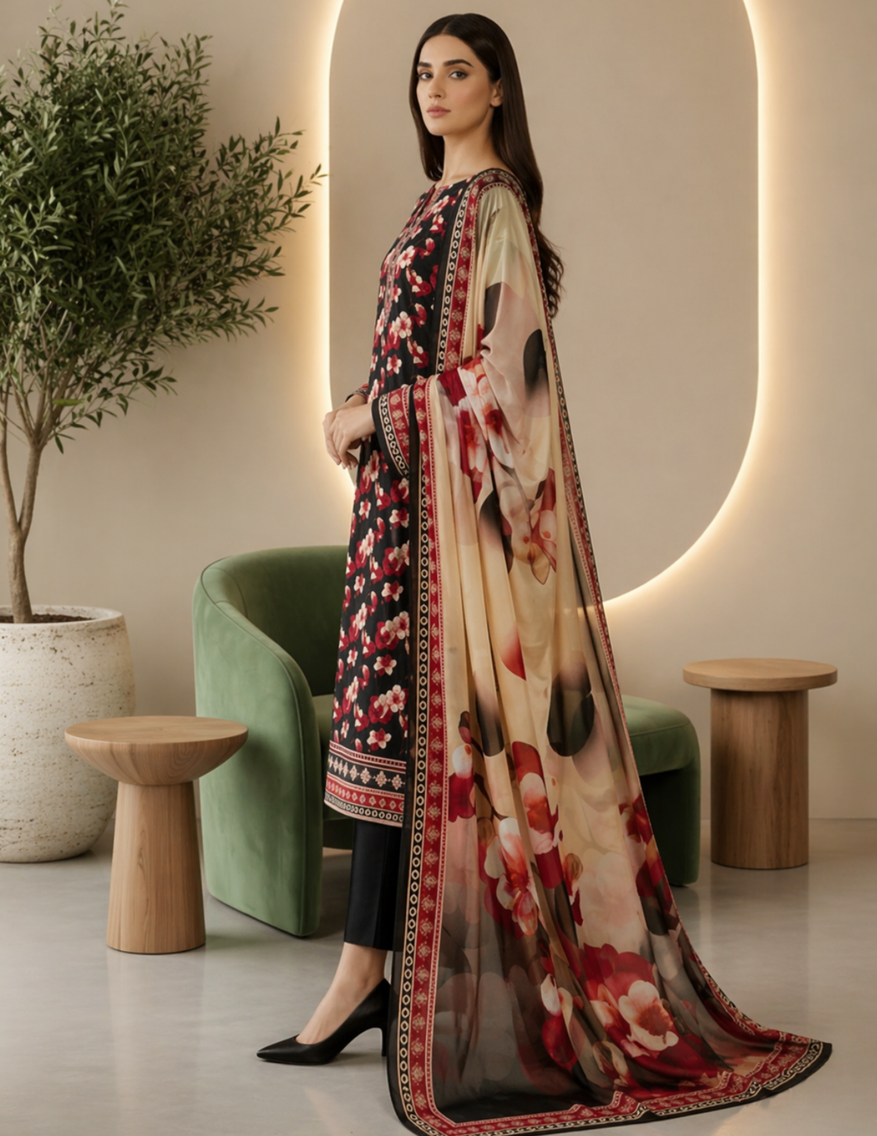 Elegant 3 Piece Printed Civic Lawn Suit with Dupatta