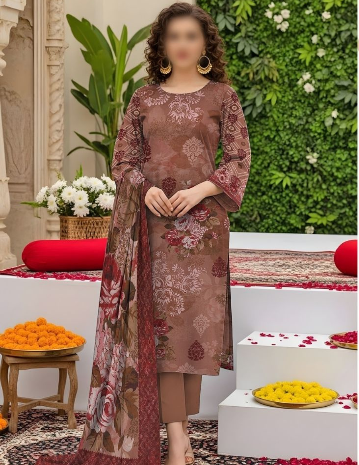 Luxury Lawn Suit with Printed Dupatta (Unstitched)