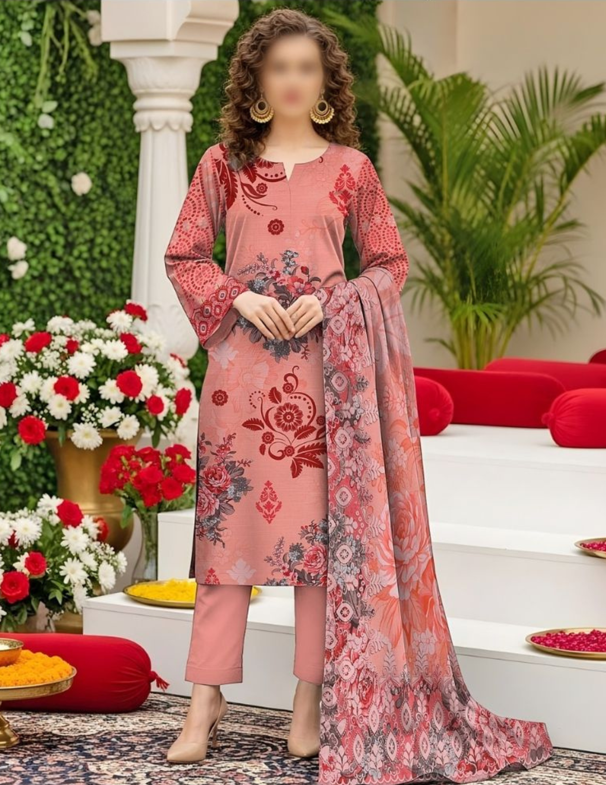 Luxury Lawn Suit with Printed Dupatta (Unstitched)