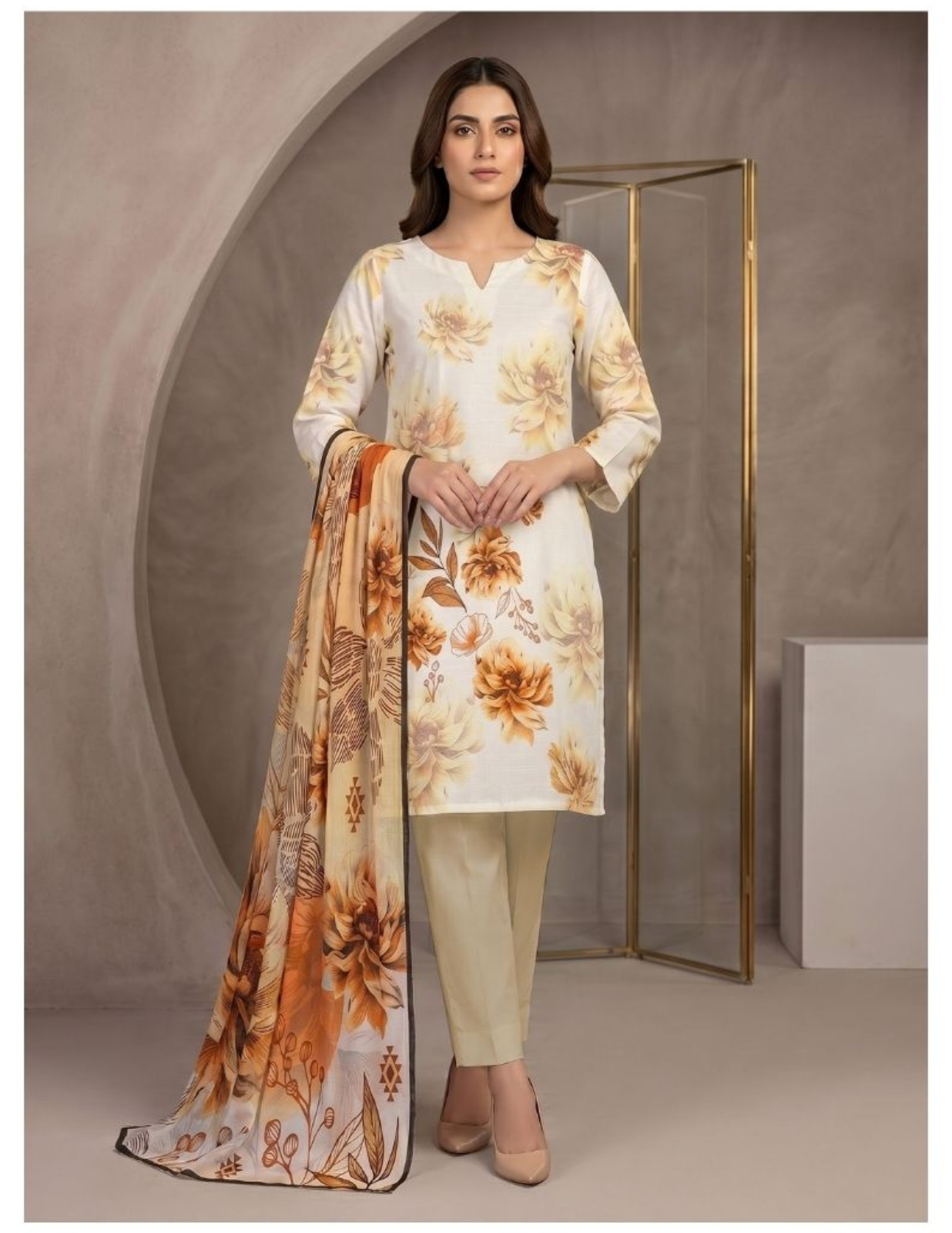 Premium Digital Print 3 Pc Slub Lawn Suit with Voile Dupatta