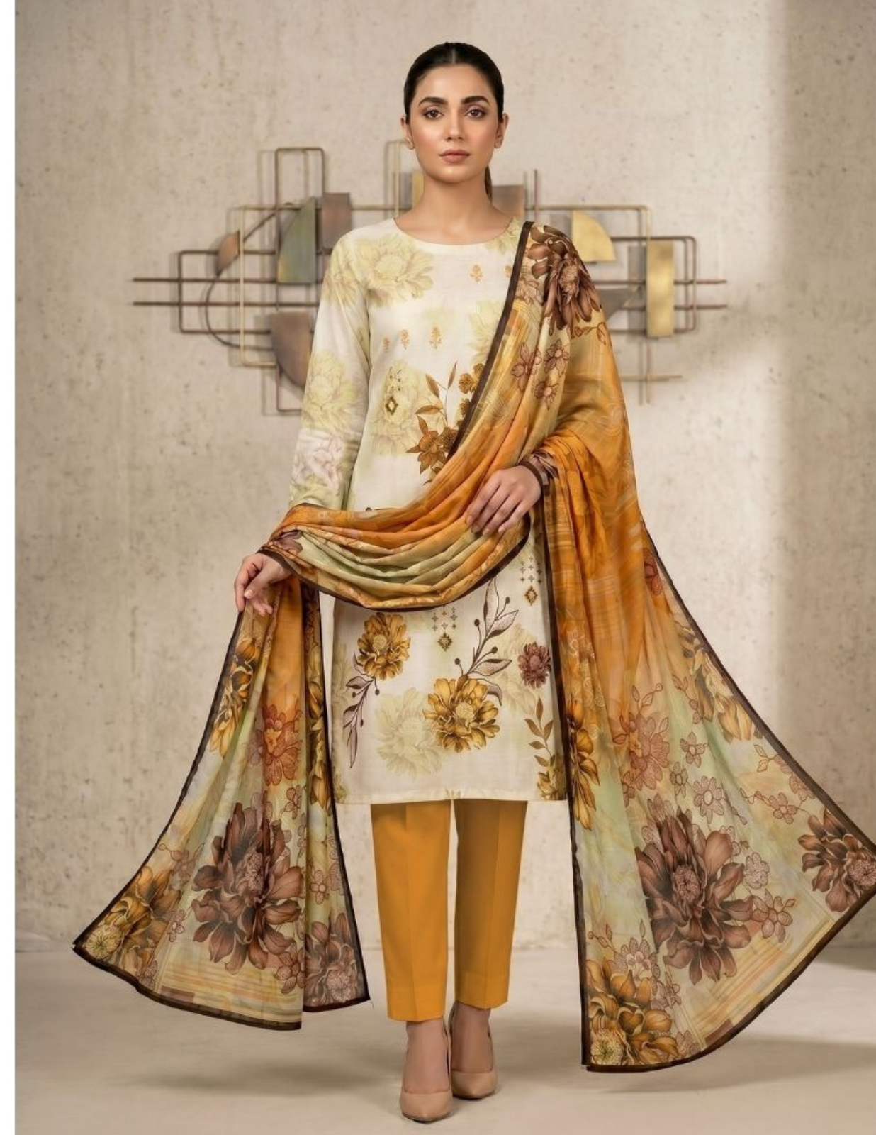 Premium Digital Print 3 Pc Slub Lawn Suit with Voile Dupatta