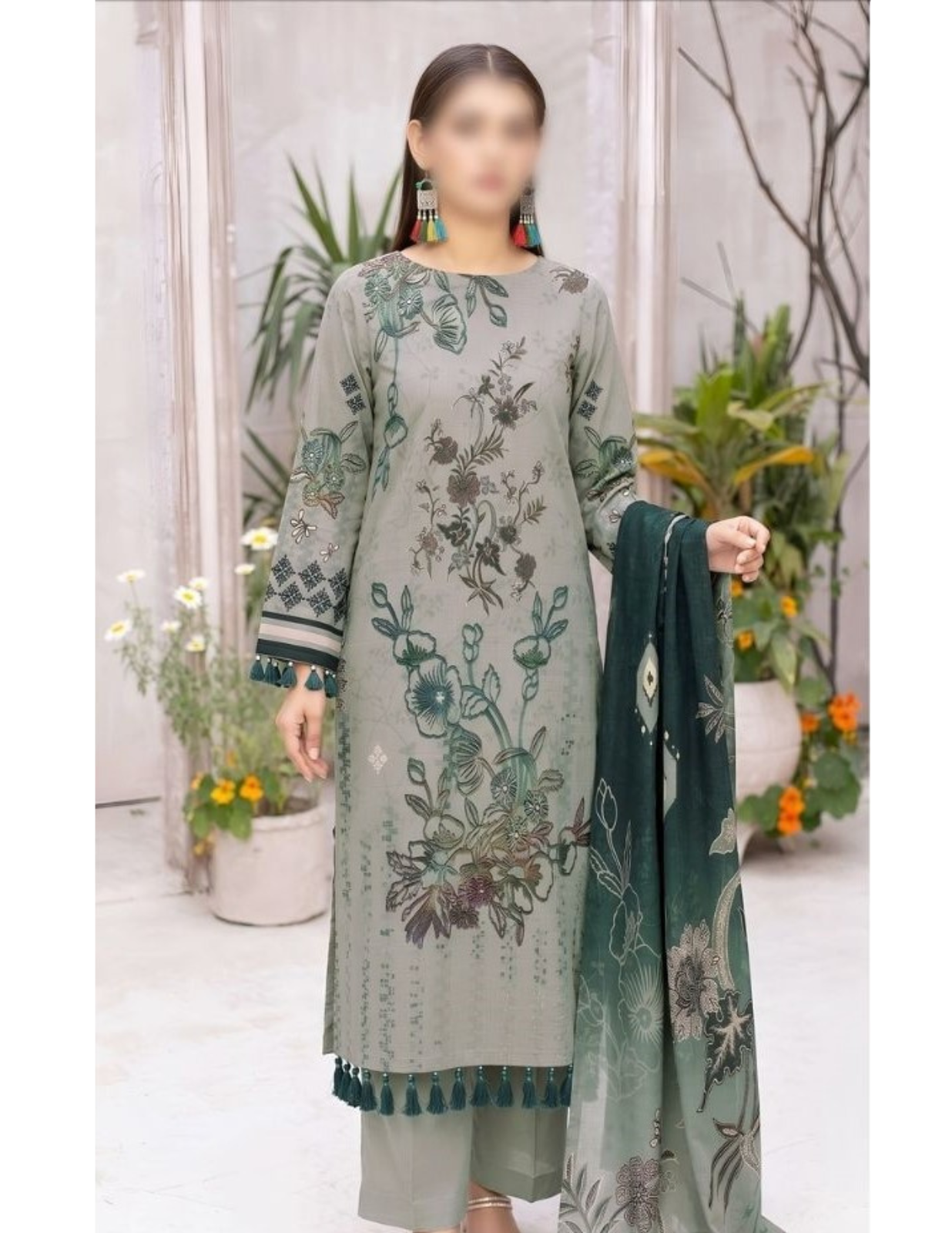 Luxury Air Jet Lawn Shirt with Printed Dupatta & Trouser – Unstitched
