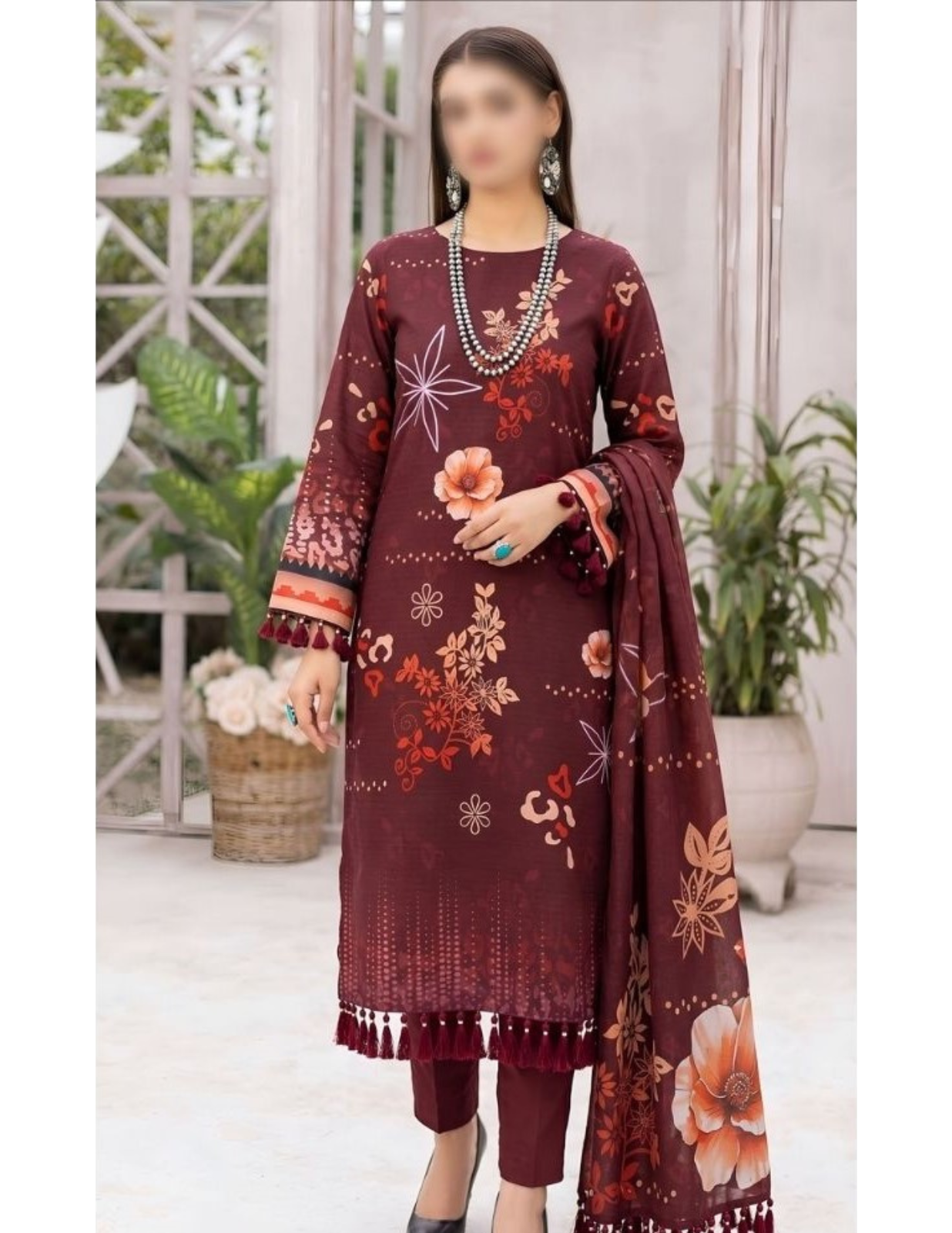 Premium Floral Air Jet Lawn Dress with Voil Dupatta – Unstitched
