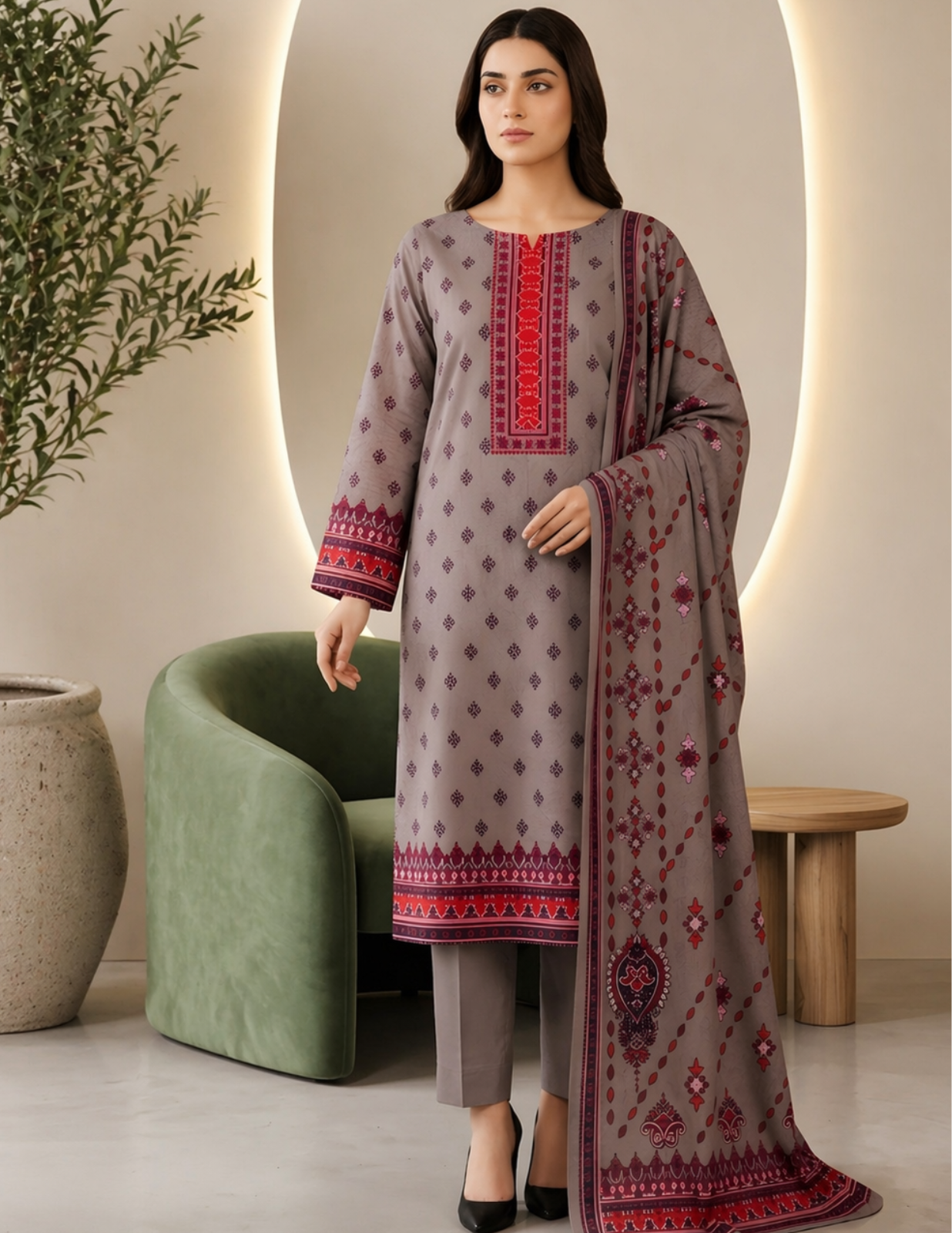 Elegant 3 Piece Printed Civic Lawn Suit with Dupatta